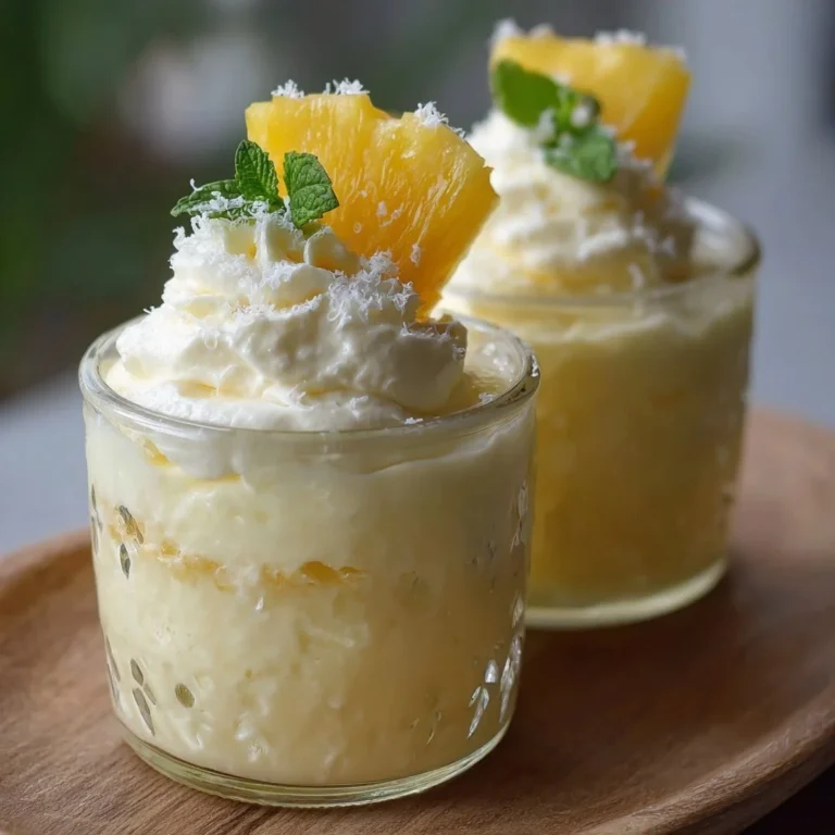 Leckeres Ananas Sahne Dessert in einer Schüssel serviert