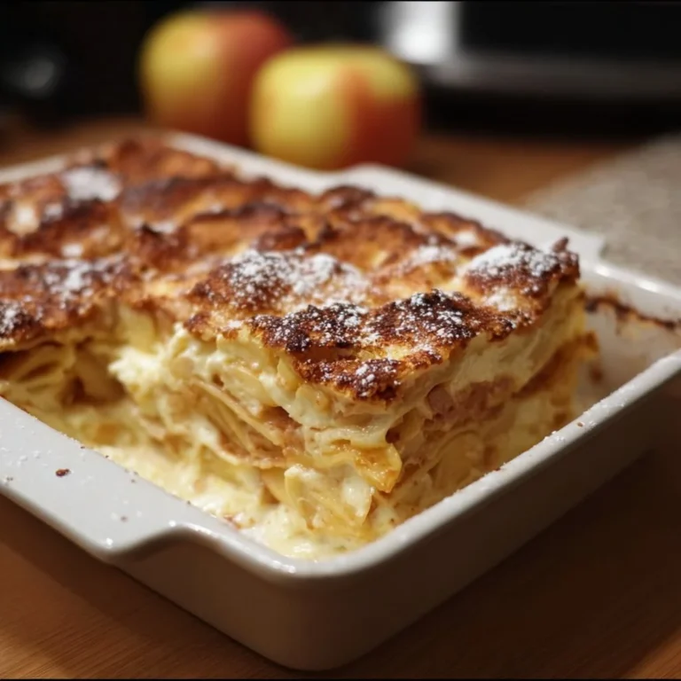 Eine verlockende Apfellasagne mit frischen Äpfeln und Käse überbacken