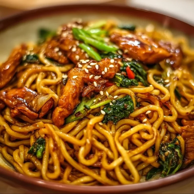 Asiatische Teriyaki-Hähnchen-Nudeln mit buntem Gemüse und Sojasauce