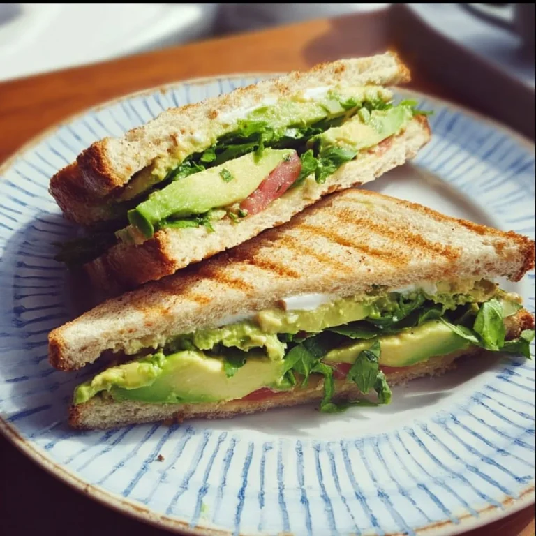 Leckeres Avocado-Sandwich mit frischen Zutaten auf einem Teller