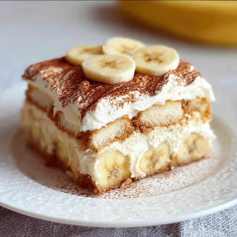 Leckeres Bananen Tiramisu mit Schichten von Bananen und Kaffee-Mascarpone-Creme