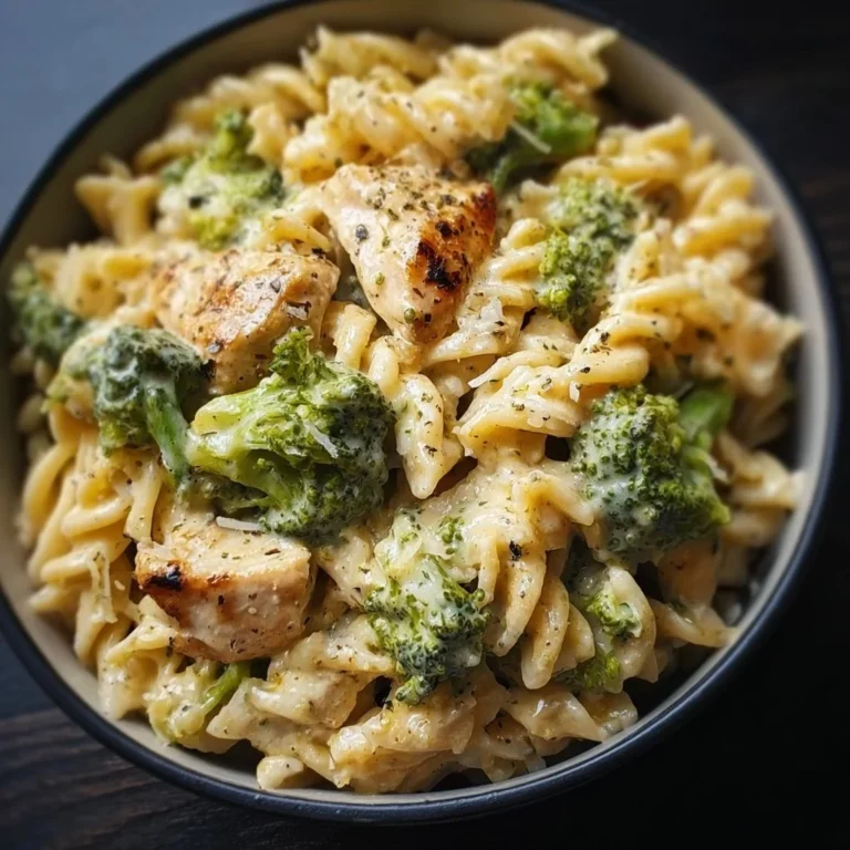 Cremige Hähnchen-Brokkoli-Pasta mit frischem Gemüse und Pasta