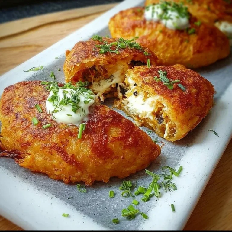 Fantastische Kartoffeltaschen gefüllt mit Doppelrahm Frischkäse auf einem Teller