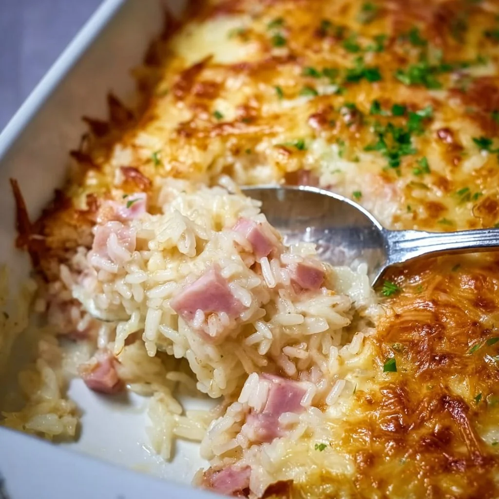 Gebackener Reis mit Schinken und Käse