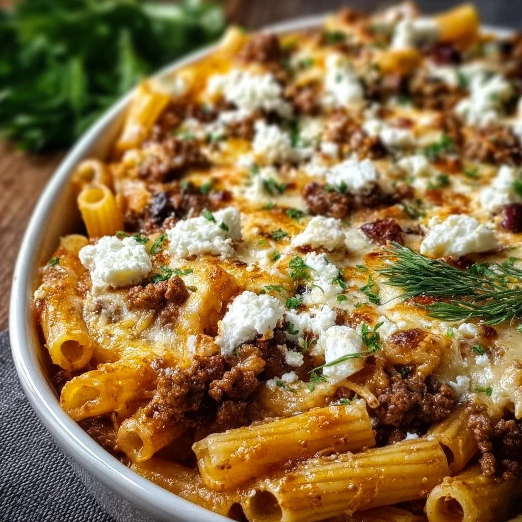Griechischer Nudel-Auflauf mit Feta und Hackfleisch
