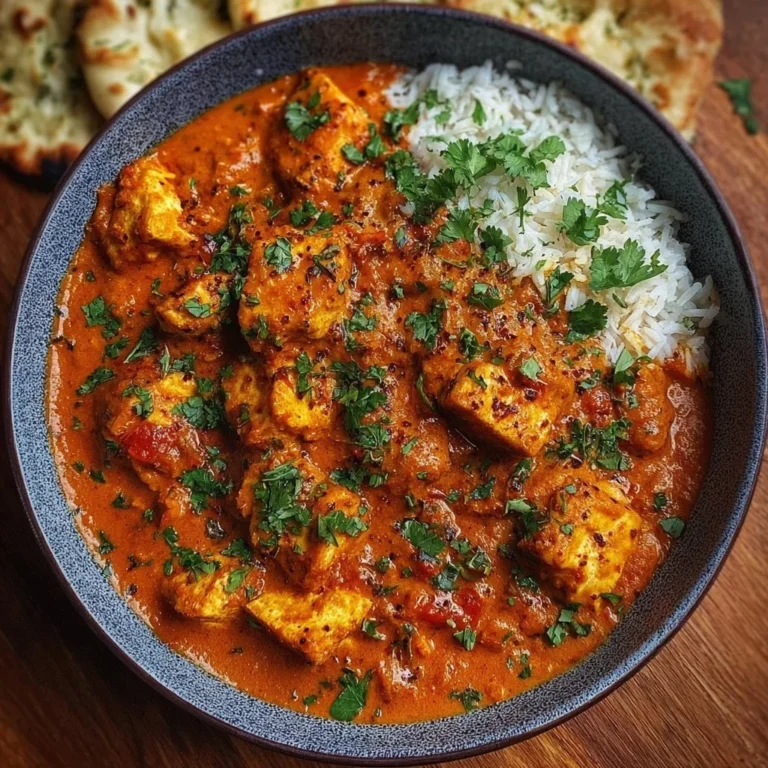 Halloumi Tikka Masala in einer Schüssel serviert mit frischen Kräutern