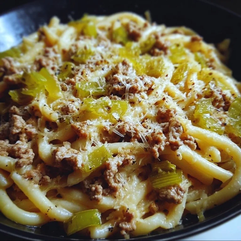 Käse-Lauch Pasta mit Hackfleisch in einer appetitlichen Servierform