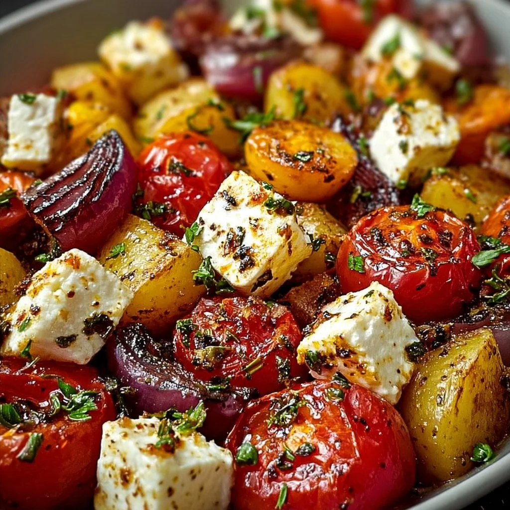 Knusprige Feta-Kartoffeln mit aromatischem Ofengemüse