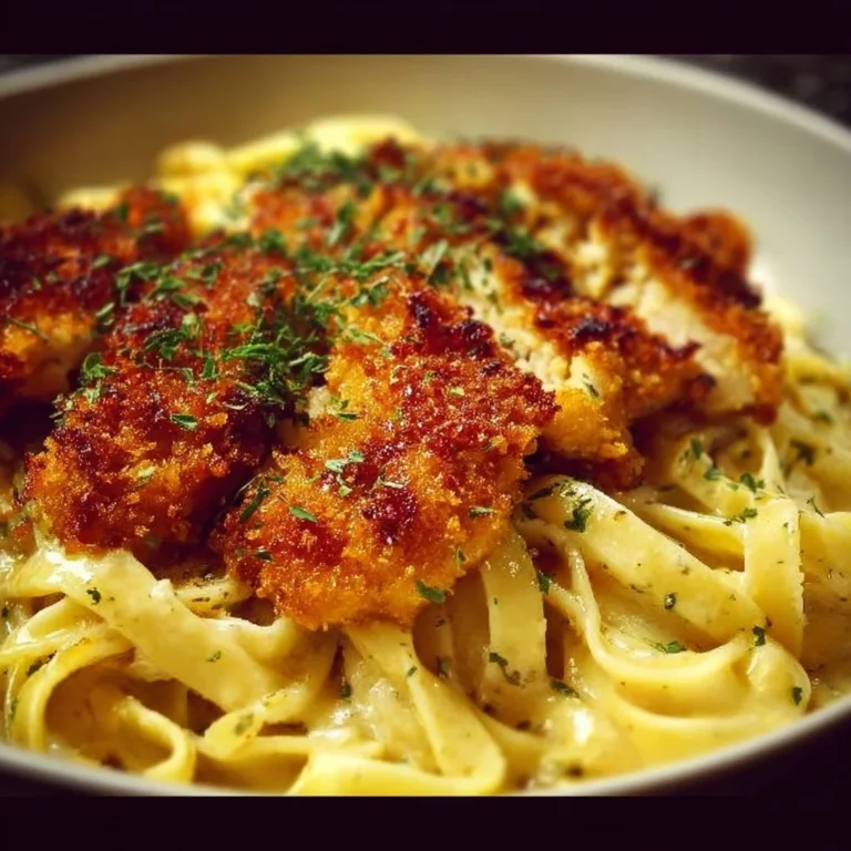 Knuspriges Hähnchen serviert mit Pasta auf einem Teller