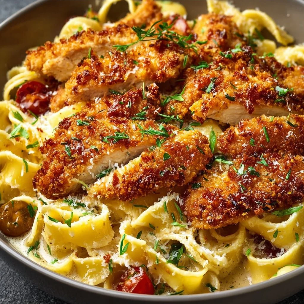 Knuspriges Hähnchen und Pasta