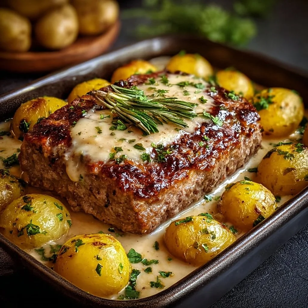 Leckeres Fleischgericht mit Kartoffeln in Sahne