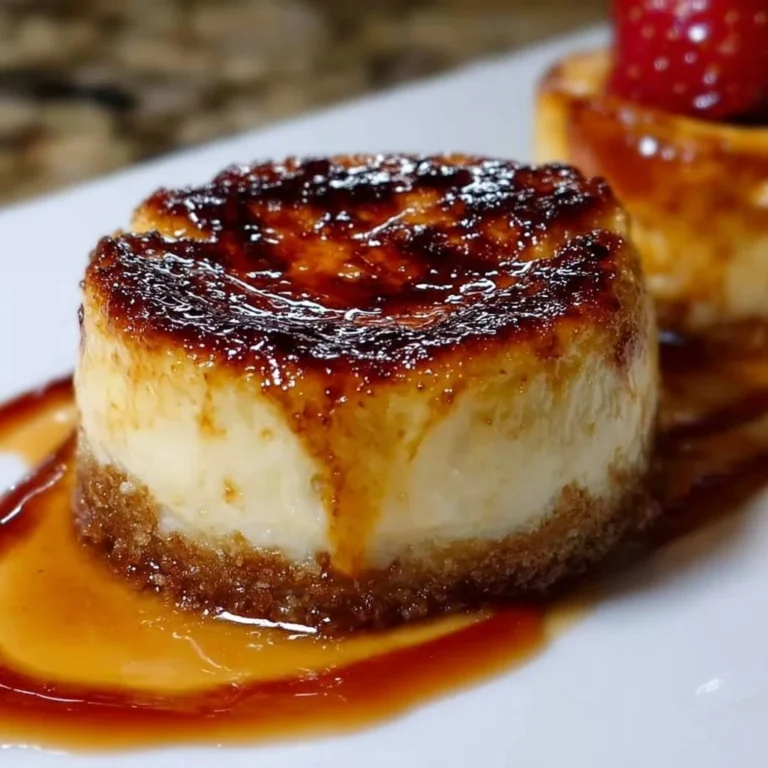 Mini Crème Brûlée Käsekuchen auf einem Teller dekoriert