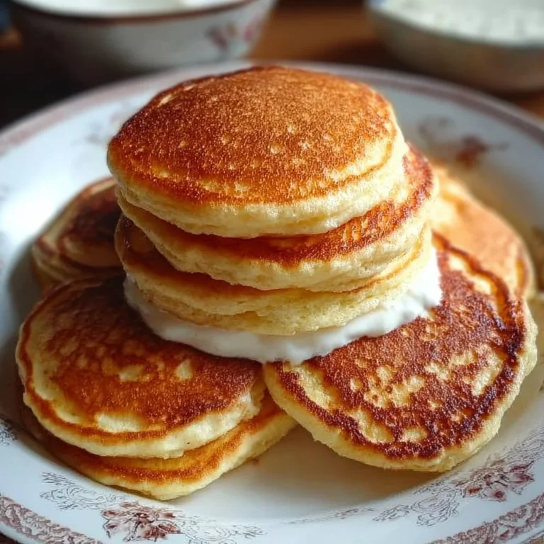 Pfannkuchen mit Naturjoghurt auf einem Teller serviert