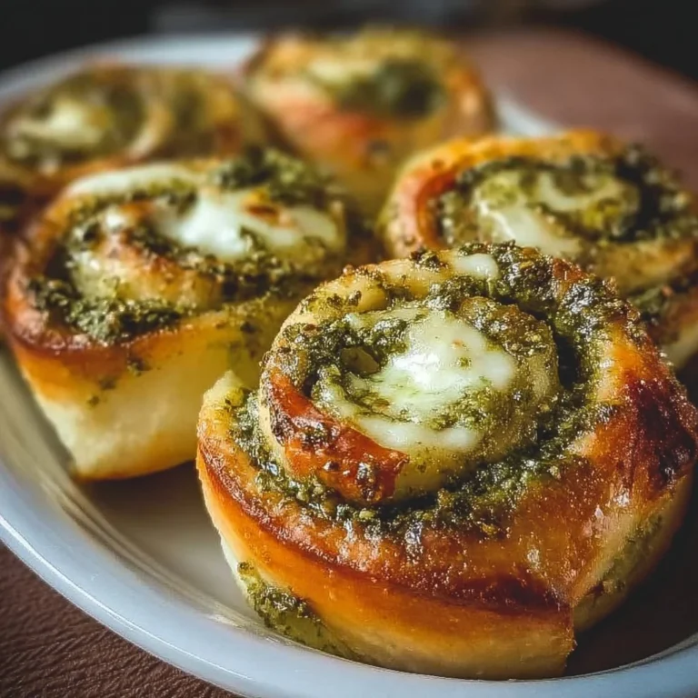 Pizzaschnecken mit Pesto und Mozzarella auf einem Teller