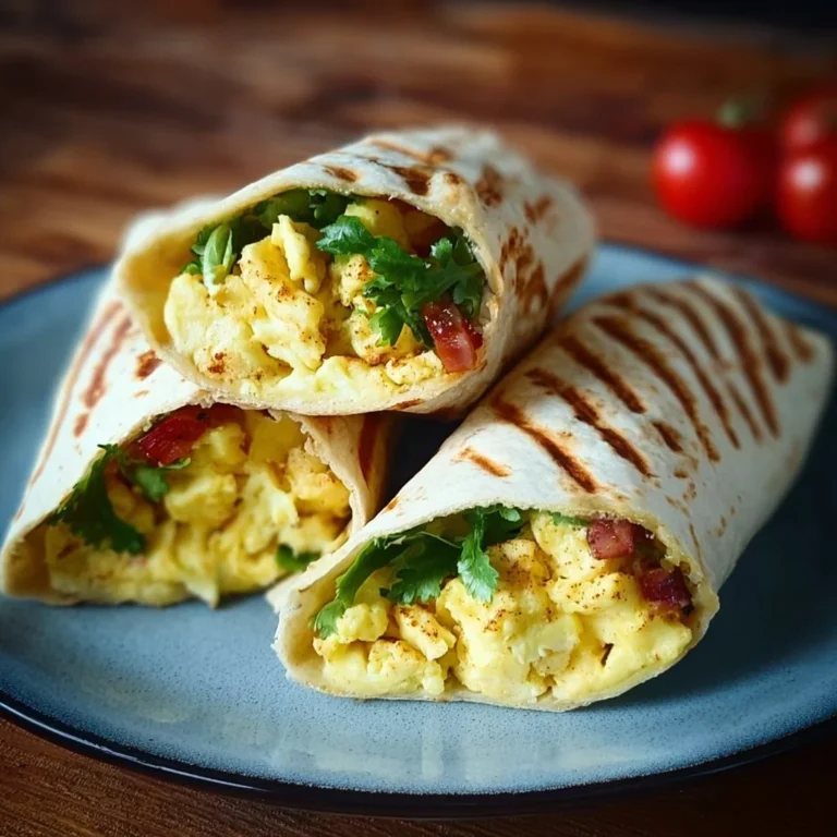 Schmackhafte Rührei-Wraps auf einem Teller serviert, perfekt für ein schnelles Gericht.