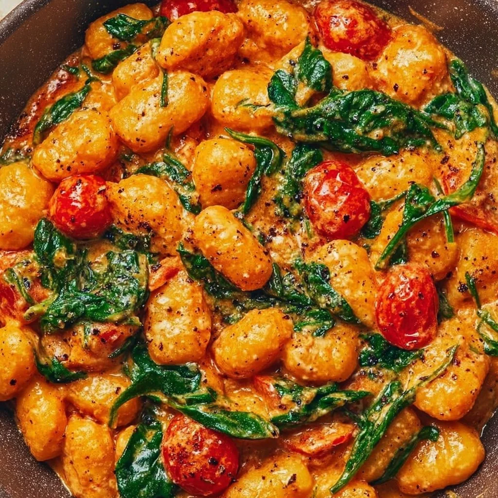 Schnelle Gnocchi-Pfanne mit Tomate & Spinat