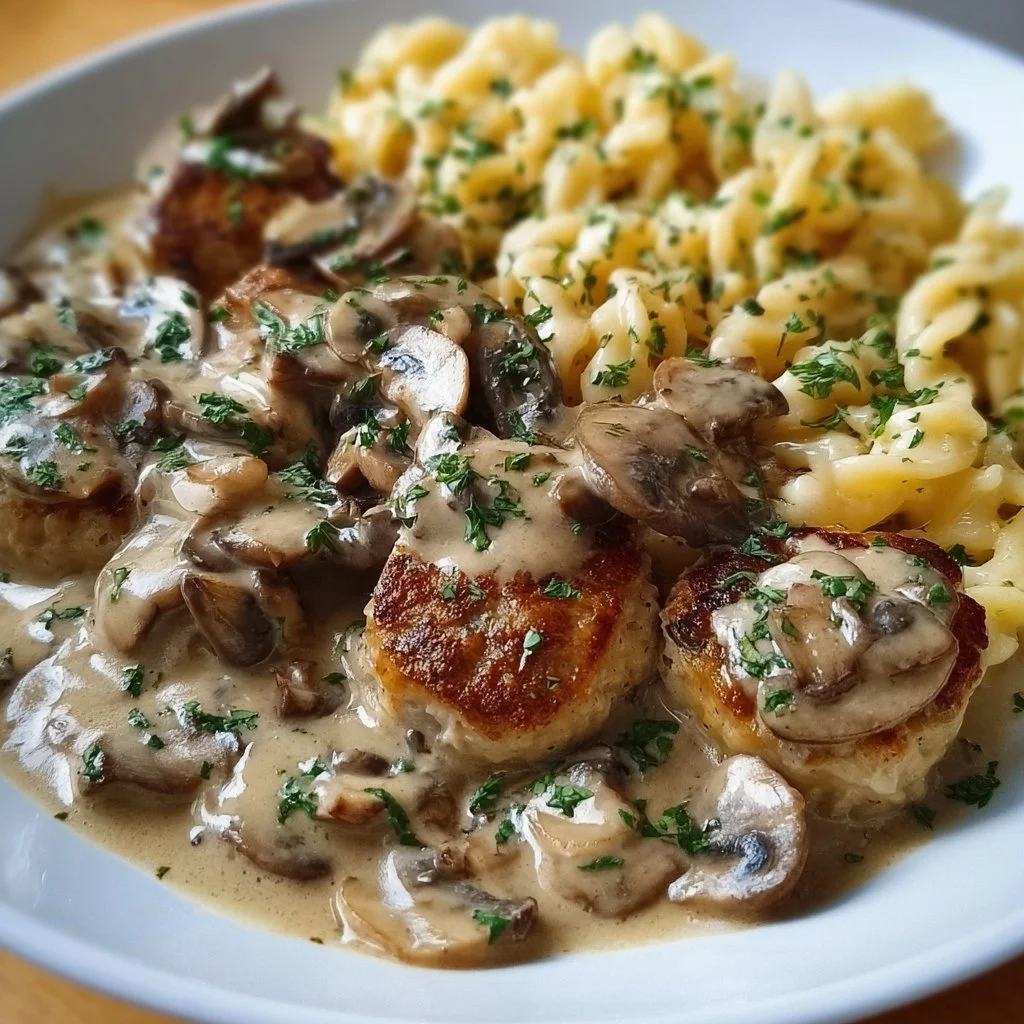 Schweinemedaillons in Champignon Rahmsoße mit Spätzle