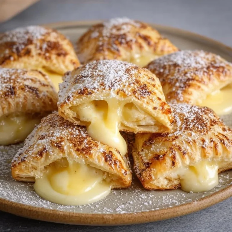 Leckere Vanille Pudding Taschen auf einem Teller serviert