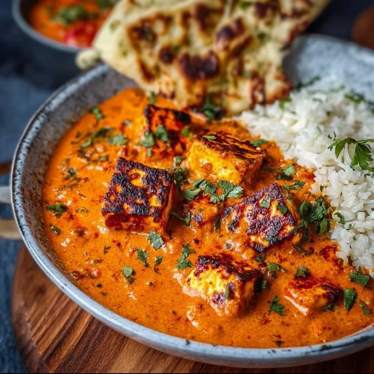 Delicious Halloumi Tikka Masala served in a bowl garnished with herbs