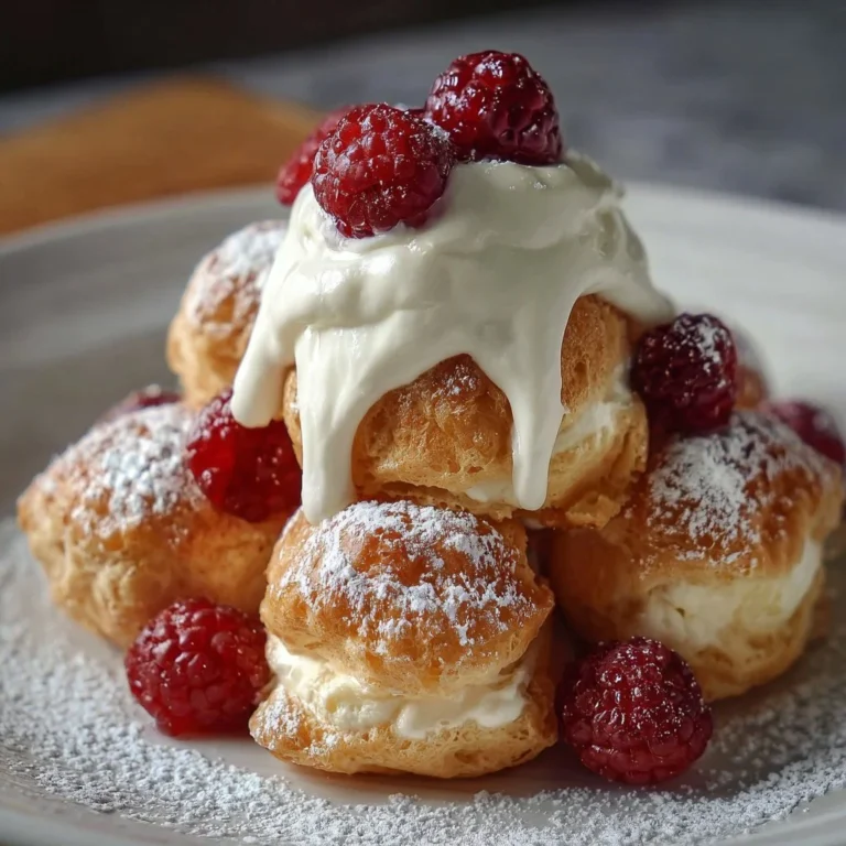 Leckere Windbeutel Dessert mit frischen Himbeeren, perfekt für jeden Anlass.