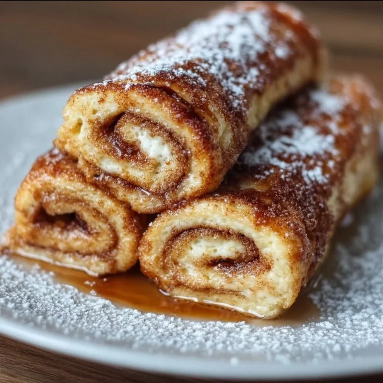 Zimtrollen Französischer Toast Roll-Ups auf einem Teller serviert