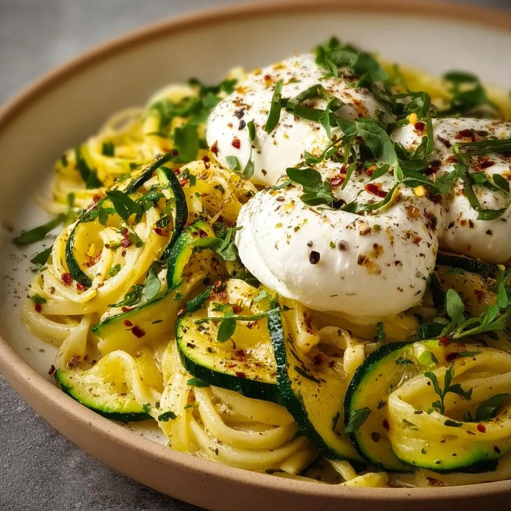 Zitronen Zucchini Pasta mit Burrata