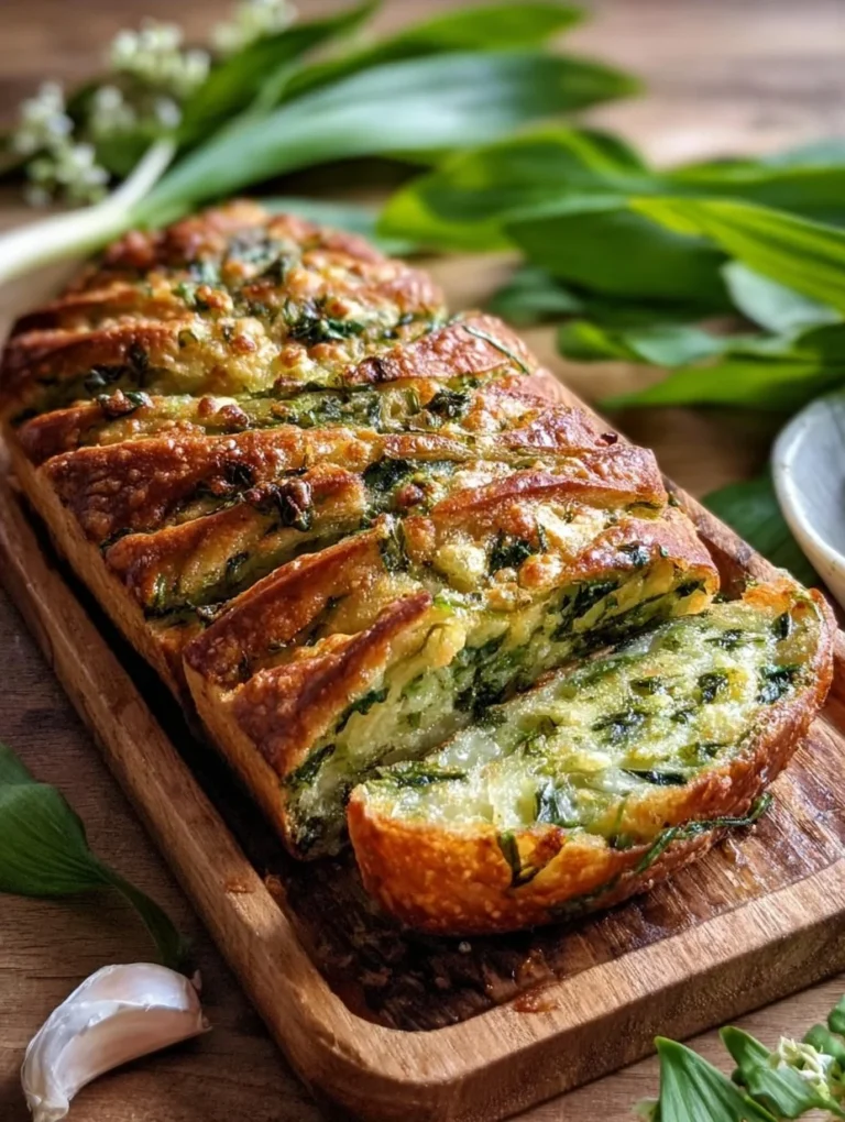 Bärlauch Fächerbrot frisch aus dem Ofen, dekorativ angerichtet.
