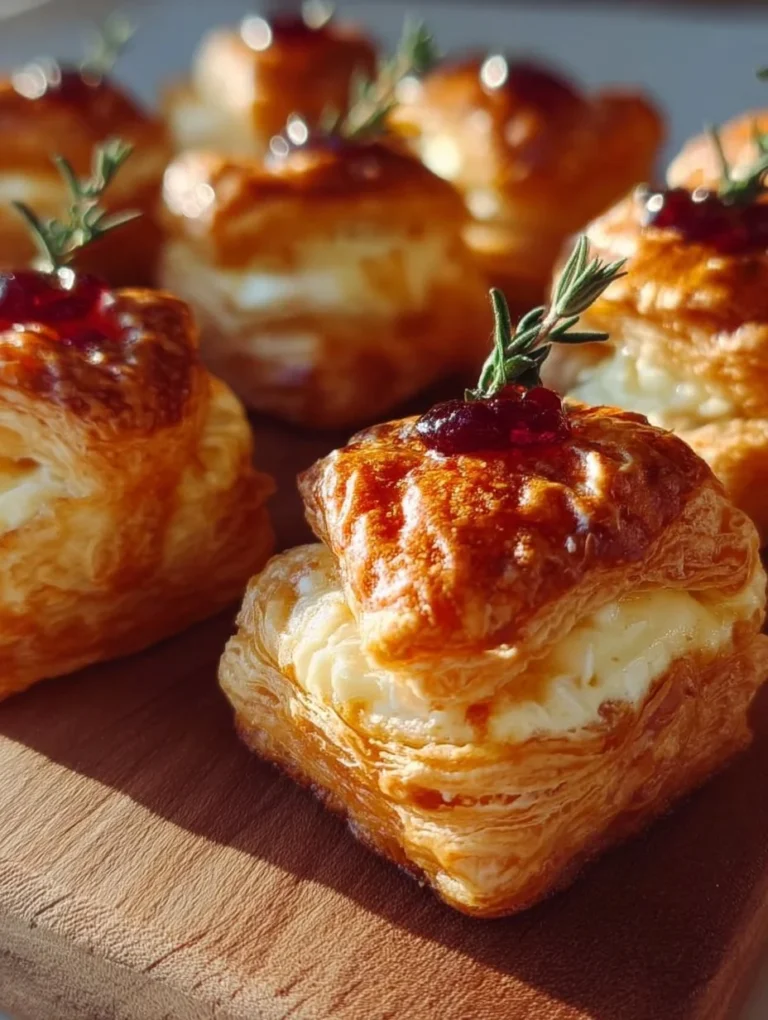 Köstliche Blätterteig-Häppchen mit Camembert auf einem Teller