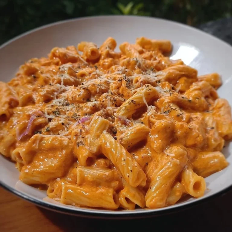 Cremige Pasta mit Tomatensoße auf einem Teller serviert