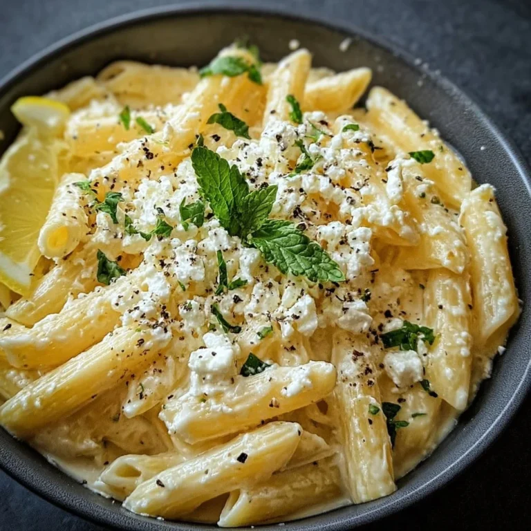 Cremige Zitronen Feta Pasta mit frischen Zutaten und aromatischem Geschmack.
