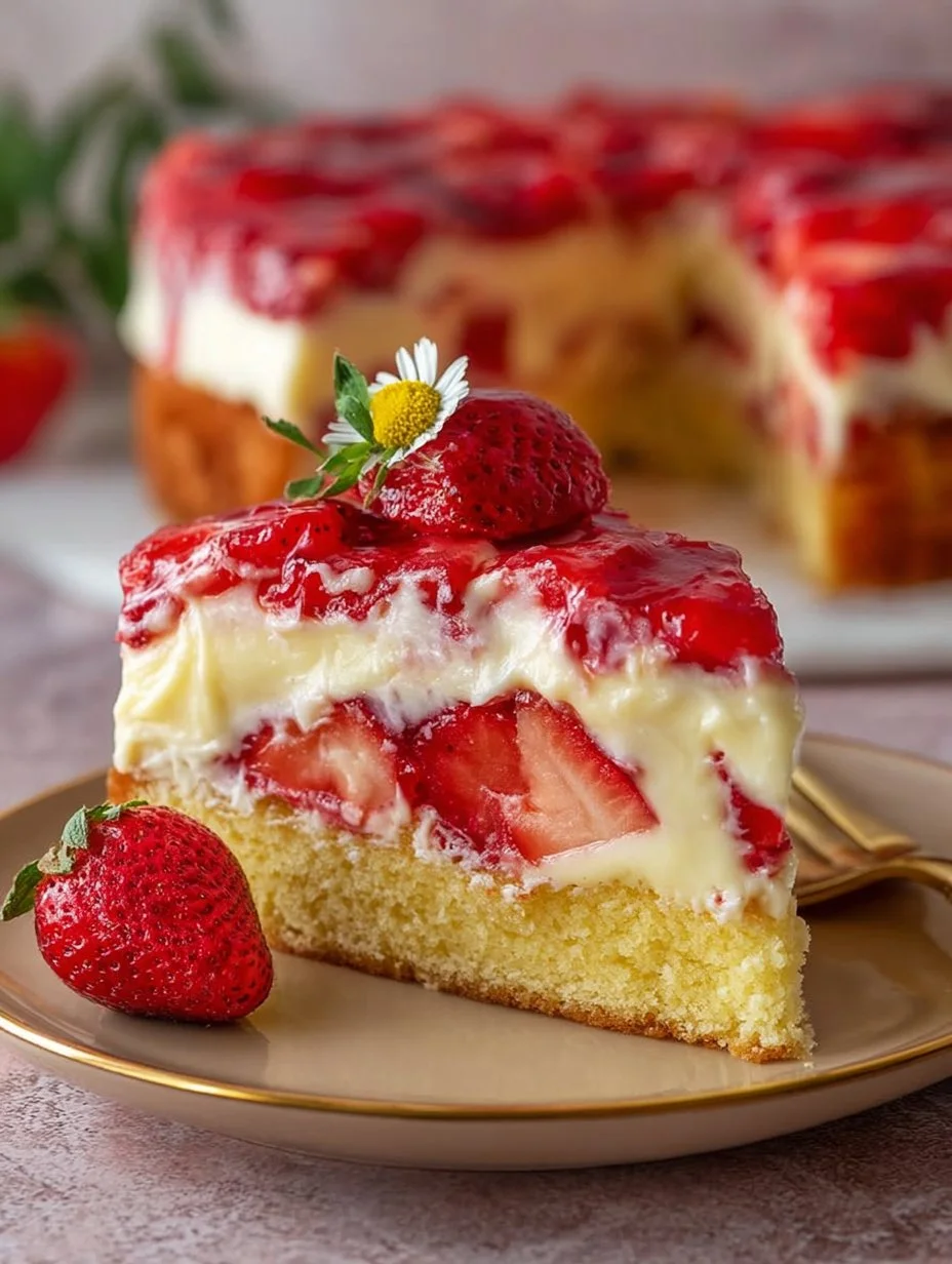 Cremiger Erdbeer-Schmandkuchen mit Vanillepudding