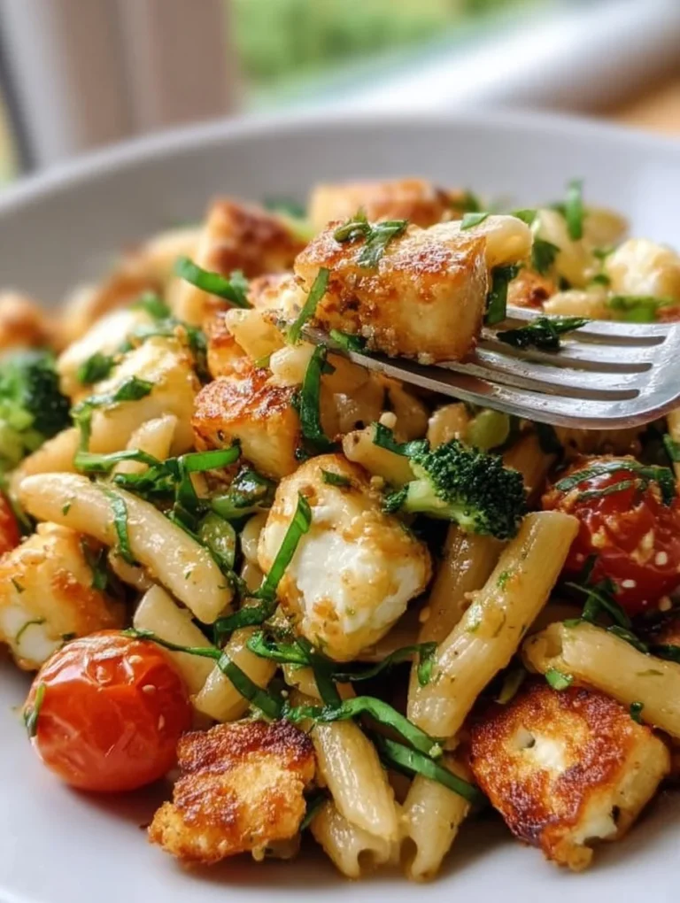 Einfacher Halloumi-Pasta-Salat mit frischem Gemüse und leckeren Zutaten