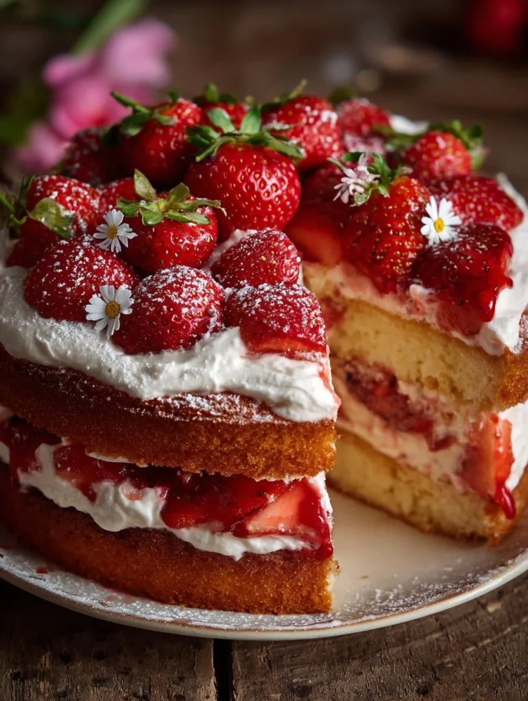 Fantakuchen mit frischen Erdbeeren auf einem Teller
