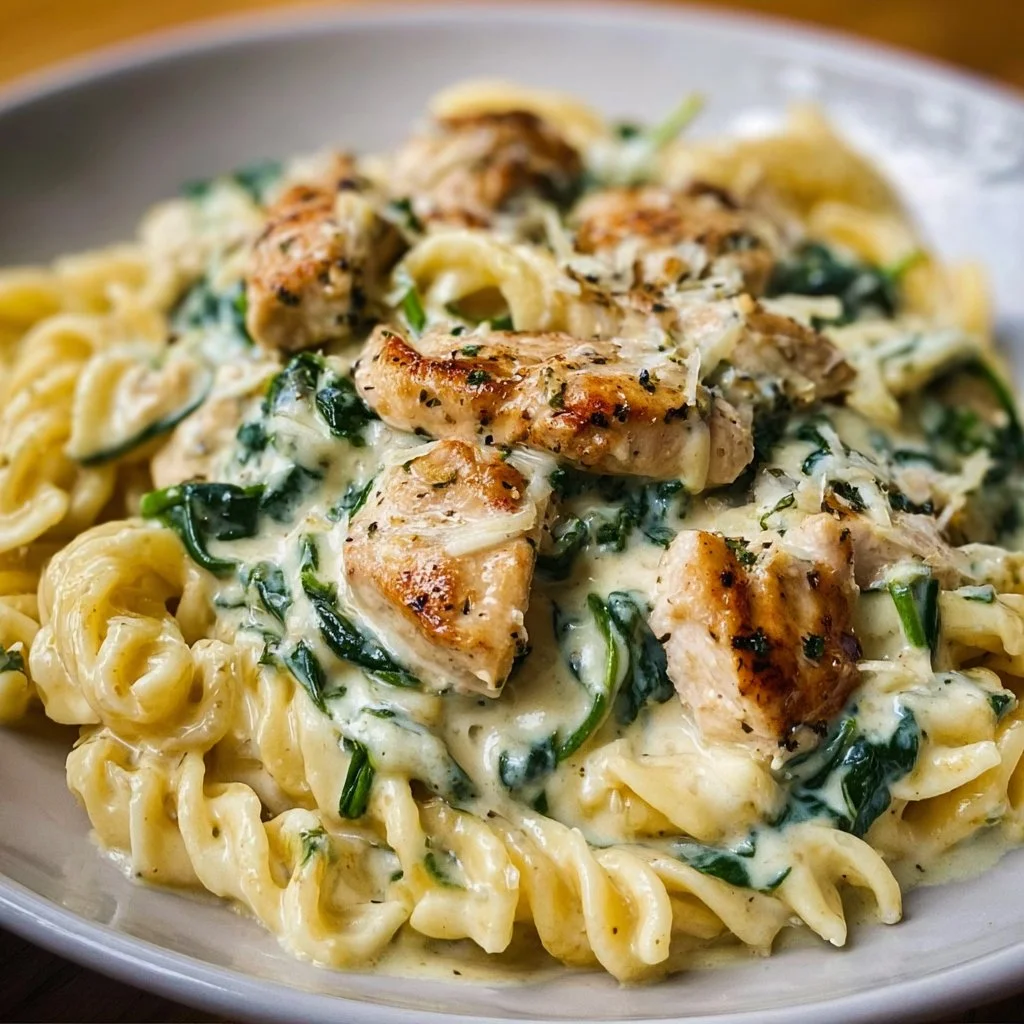 Frischkäse Spinat Hähnchen Pasta