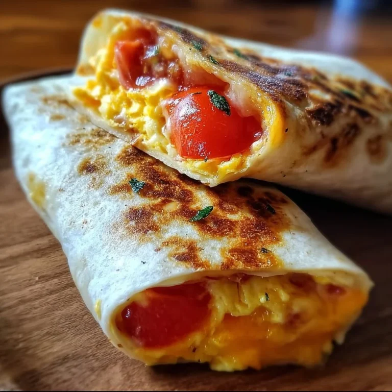Frühstückswrap mit Ei, Käse und Tomaten auf einem Teller