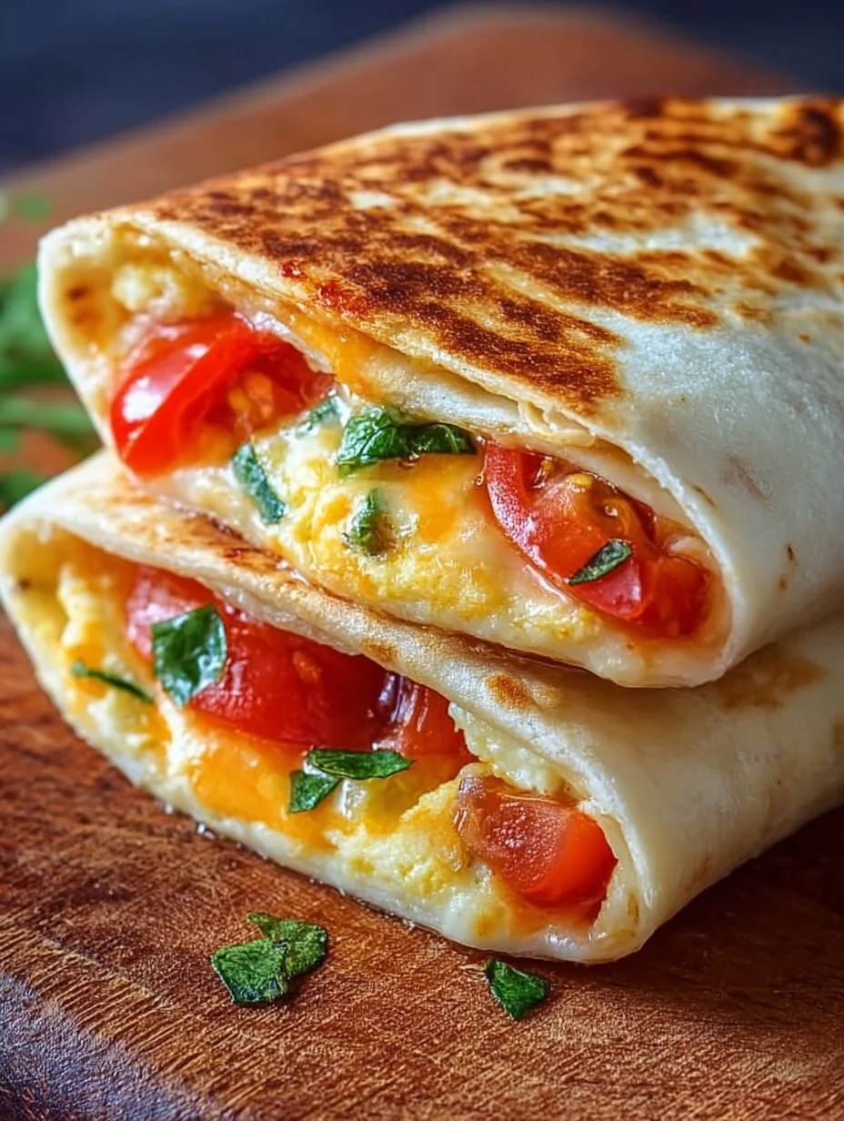 Frühstückswrap mit Ei, Käse und Tomaten