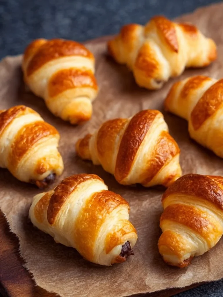 Gefüllte Mini Croissants mit leckerem Inhalt auf einem Teller.