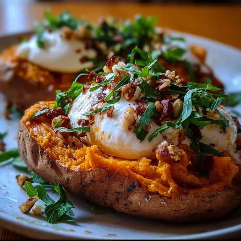 Gefüllte Süßkartoffeln mit Burrata auf einem Teller serviert