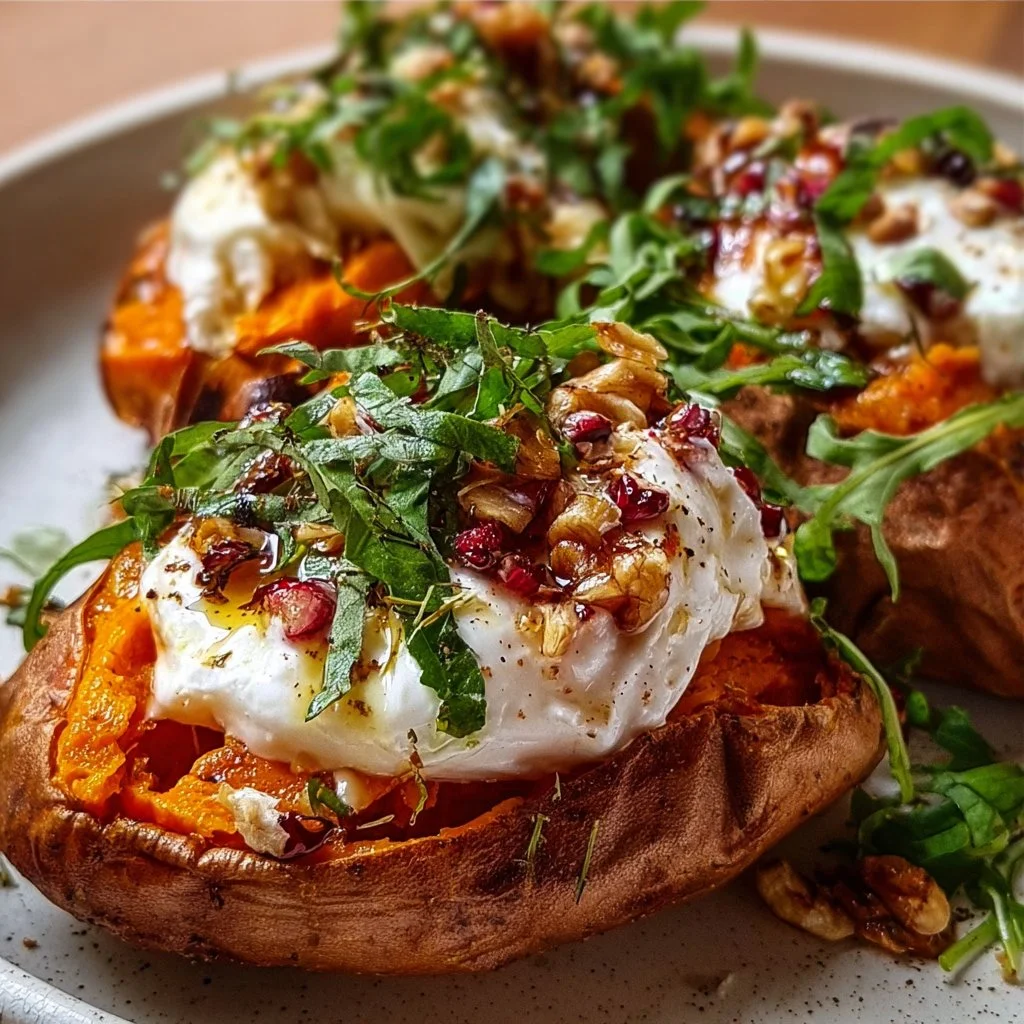 Gefüllte Süßkartoffeln mit Burrata