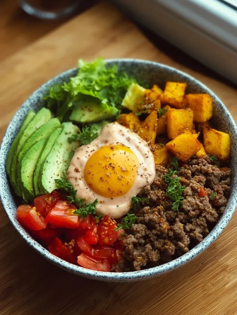 Gesunde Burger Bowl mit frischen Zutaten und leckeren Aromen