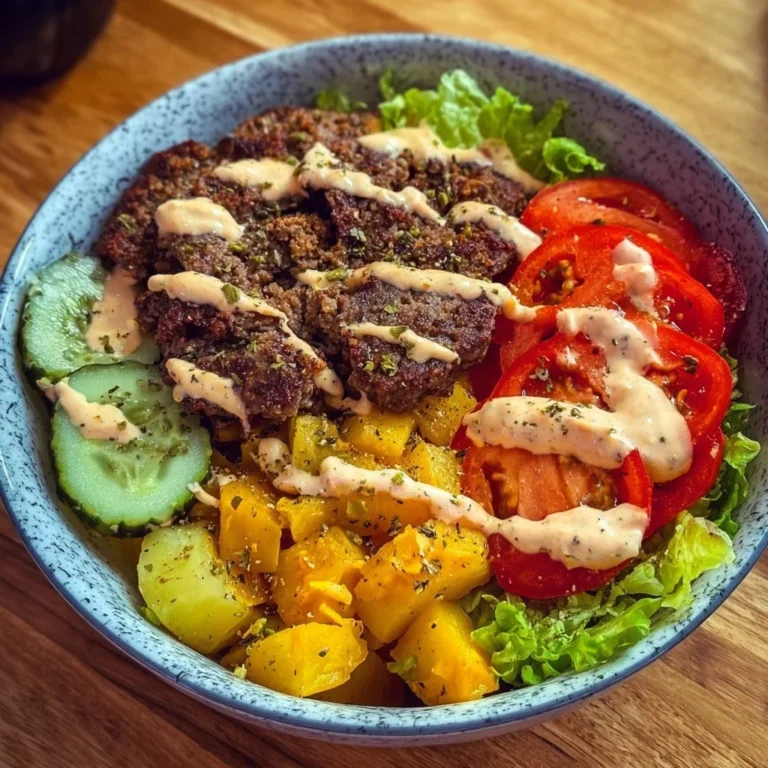Gesunde Burger Schüssel mit frischen Zutaten und abwechslungsreichen Toppings