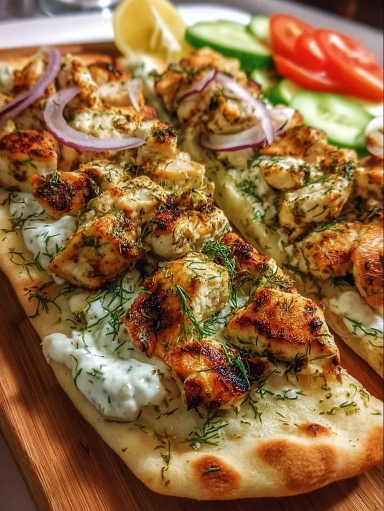 Saftiges griechisches Fladenbrot mit Hähnchen und frischen Zutaten