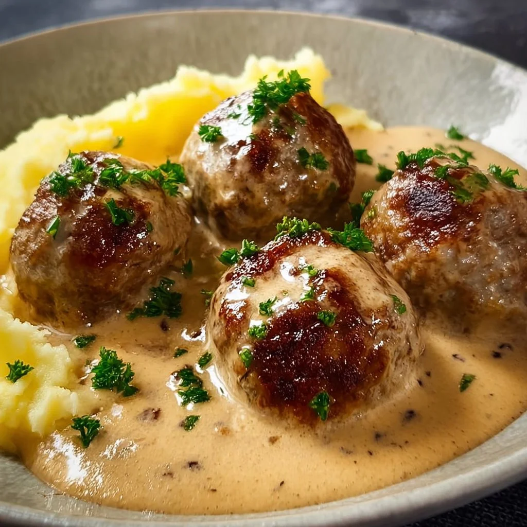 Hackbällchen in cremiger Sauce mit Kartoffelpüree