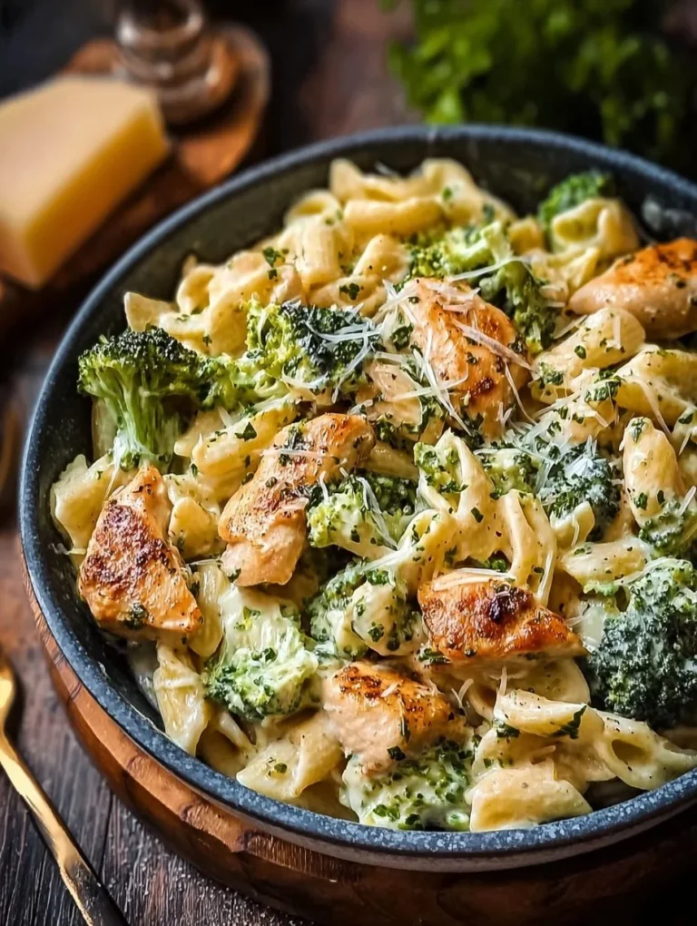 Hähnchen Brokkoli Pasta mit frischen Zutaten in einem eleganten Gericht