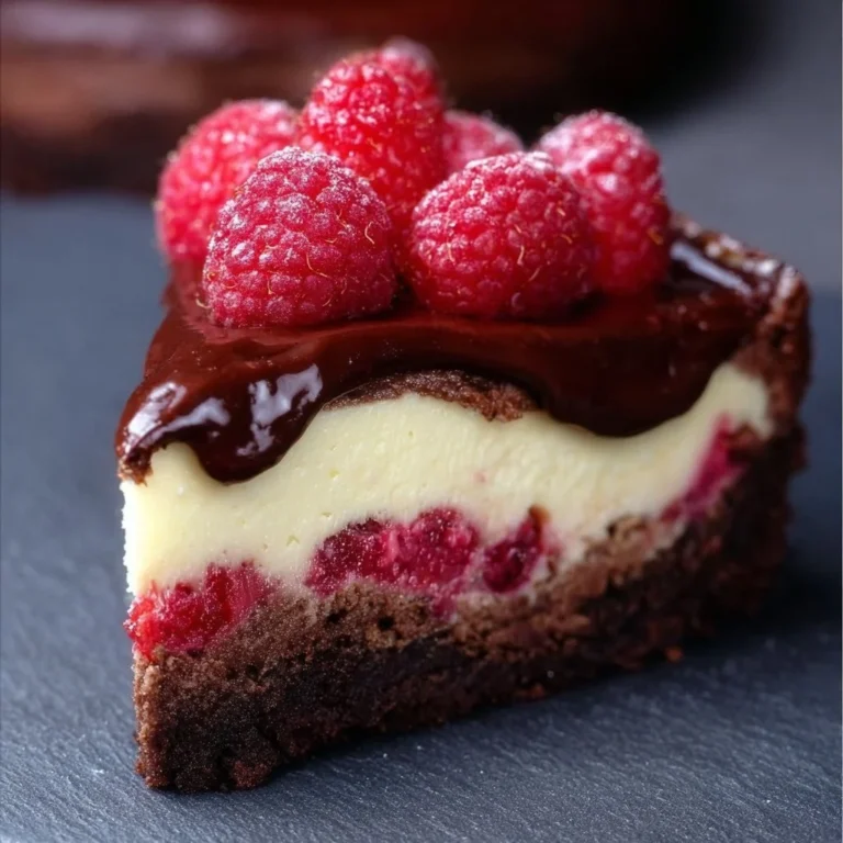Himbeer Brownie Cheesecake mit Schokoladensauce und frischen Himbeeren