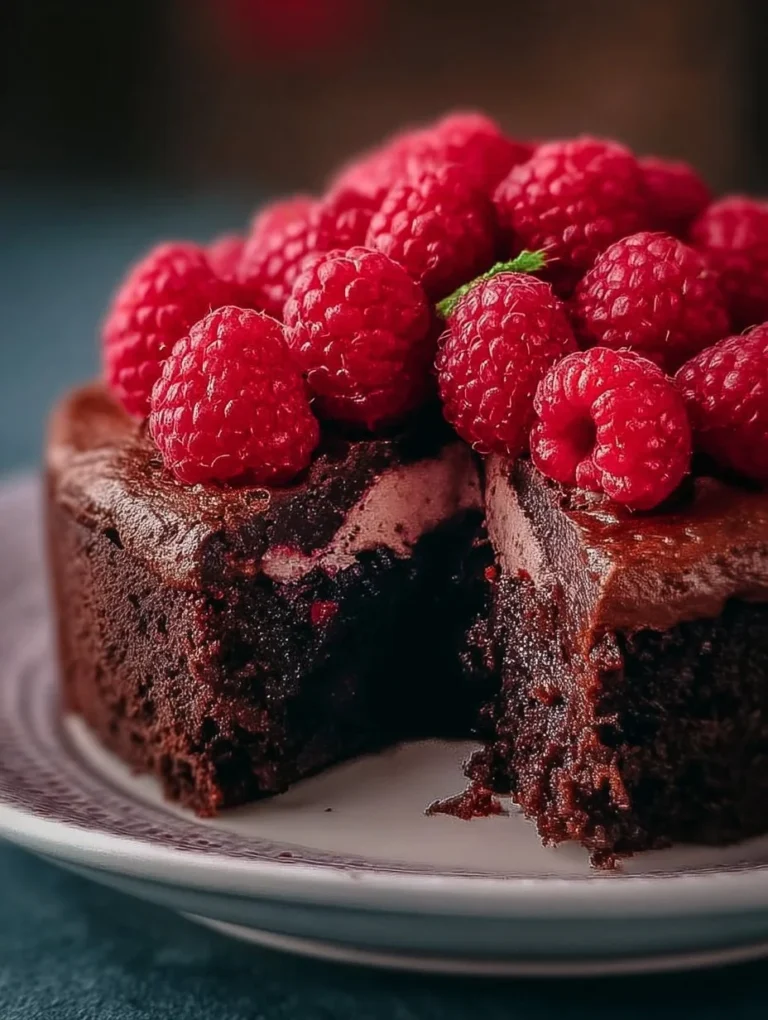 Himbeer Schoko Brownie Torte mit Schokoladenglasur und frischen Himbeeren