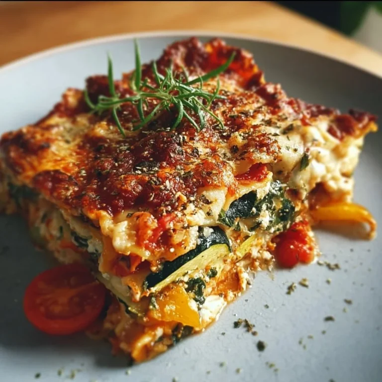 Hohe Protein Gemüse-Lasagne mit frischem Gemüse und reichhaltiger Proteinquelle.