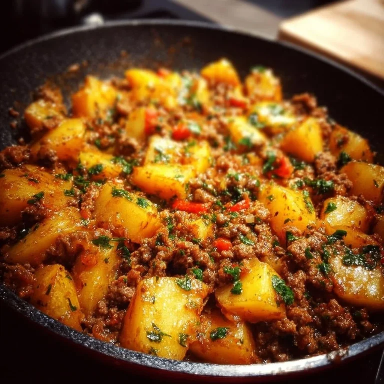 Leckere Kartoffel Hackfleisch Pfanne mit frischen Zutaten zubereitet.