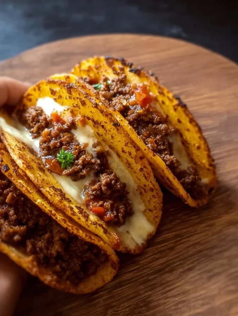 Käse-Crispy Rinderhack-Tacos auf einem Teller serviert
