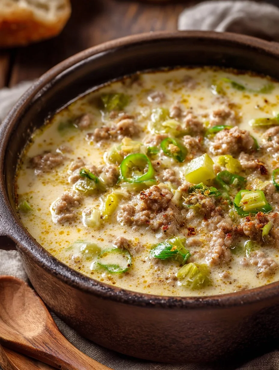 Käse-Lauch-Partysuppe mit Hackfleisch